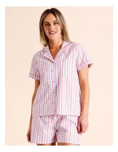 Core Cotton Short Sleeve Short PJ Set in Multi Gingham