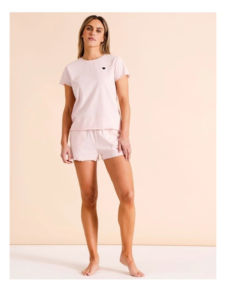 Snug Fluted Edge Short Sleeve PJ Set in Pink Stripe image 2