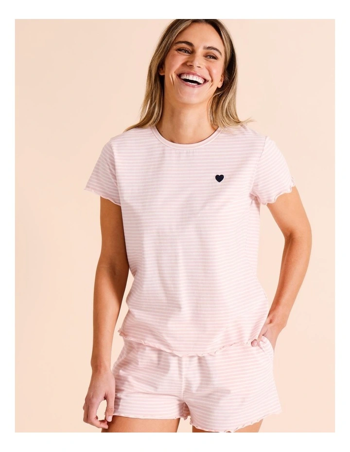Snug Fluted Edge Short Sleeve PJ Set in Pink Stripe image 3