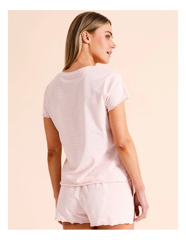 Snug Fluted Edge Short Sleeve PJ Set in Pink Stripe image 6