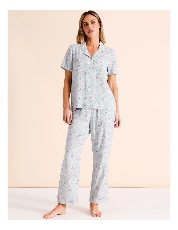 Serene Viscose Short Sleeve Long PJ Set in Sage Jacobean Paisley image 1