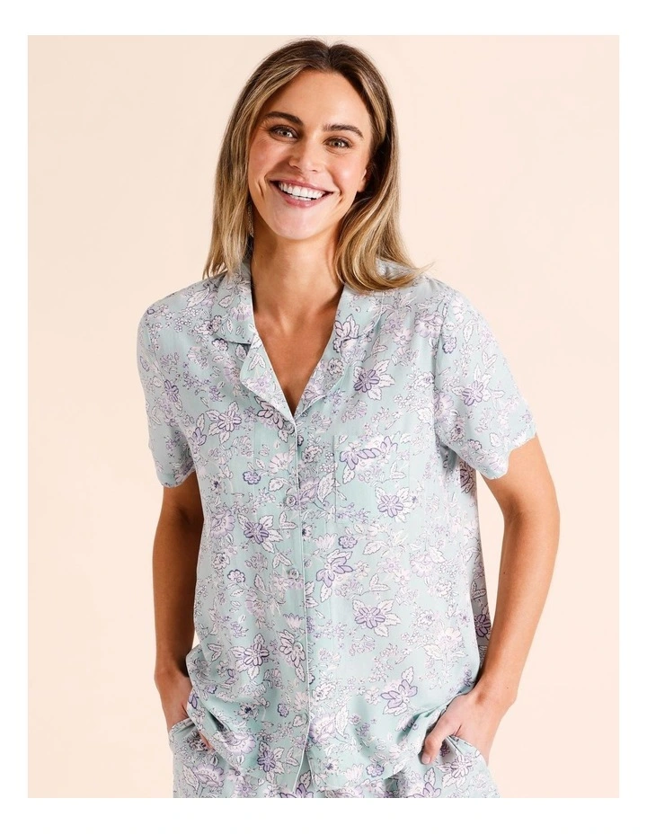 Serene Viscose Short Sleeve Long PJ Set in Sage Jacobean Paisley image 2
