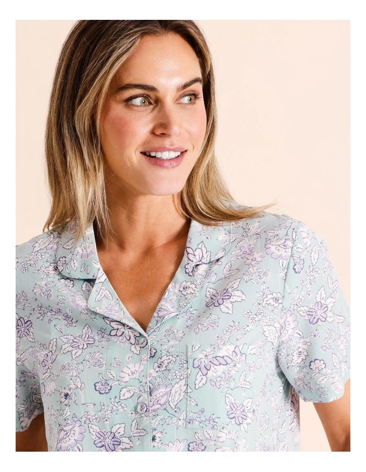 Serene Viscose Short Sleeve Long PJ Set in Sage Jacobean Paisley image 3