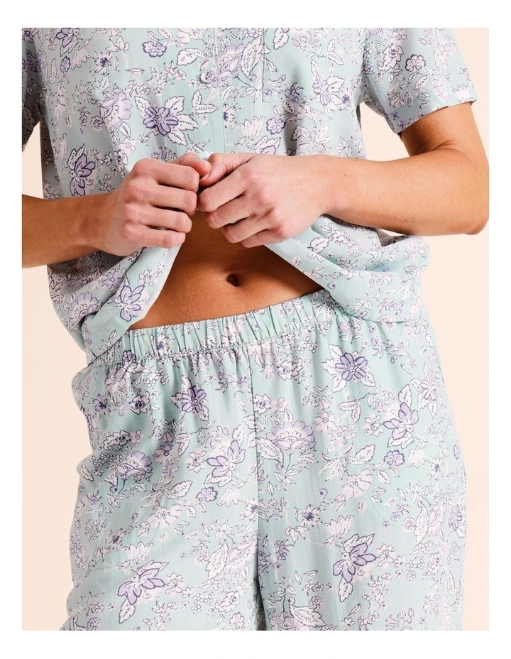 Serene Viscose Short Sleeve Long PJ Set in Sage Jacobean Paisley image 4