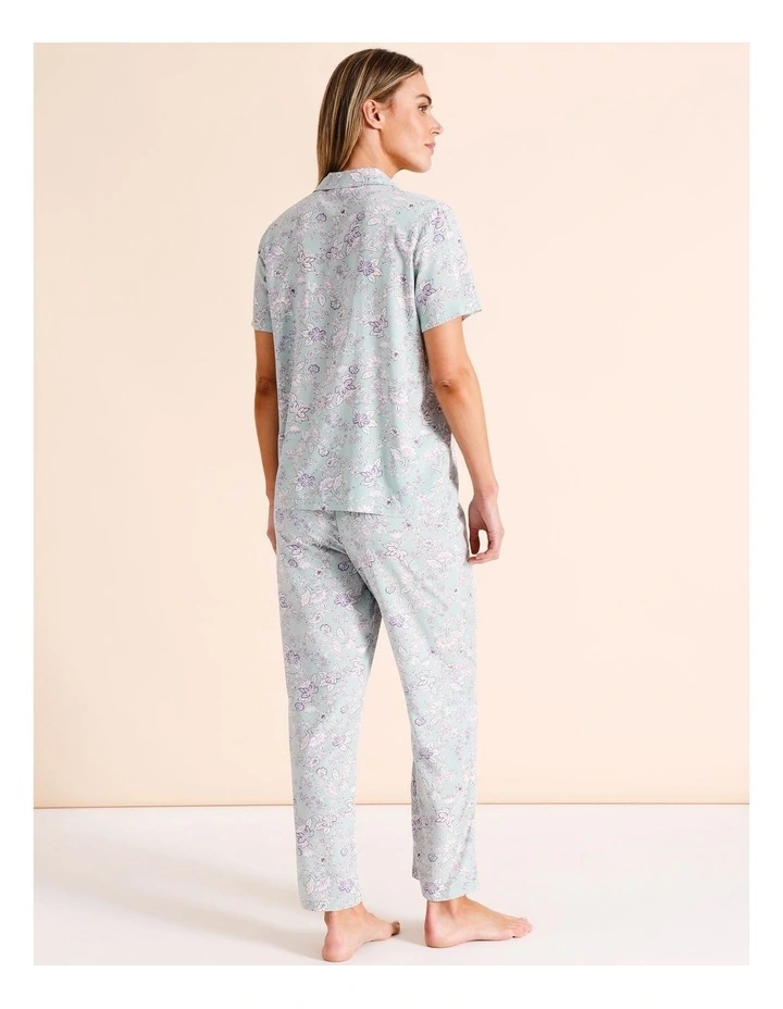 Serene Viscose Short Sleeve Long PJ Set in Sage Jacobean Paisley image 5