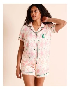 Short Sleeve Satin PJ Set in Pink Multi