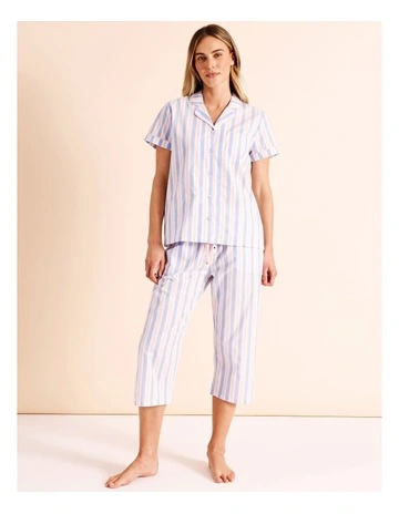 Core Cotton 3/4 PJ Set in Blue Stripe Print