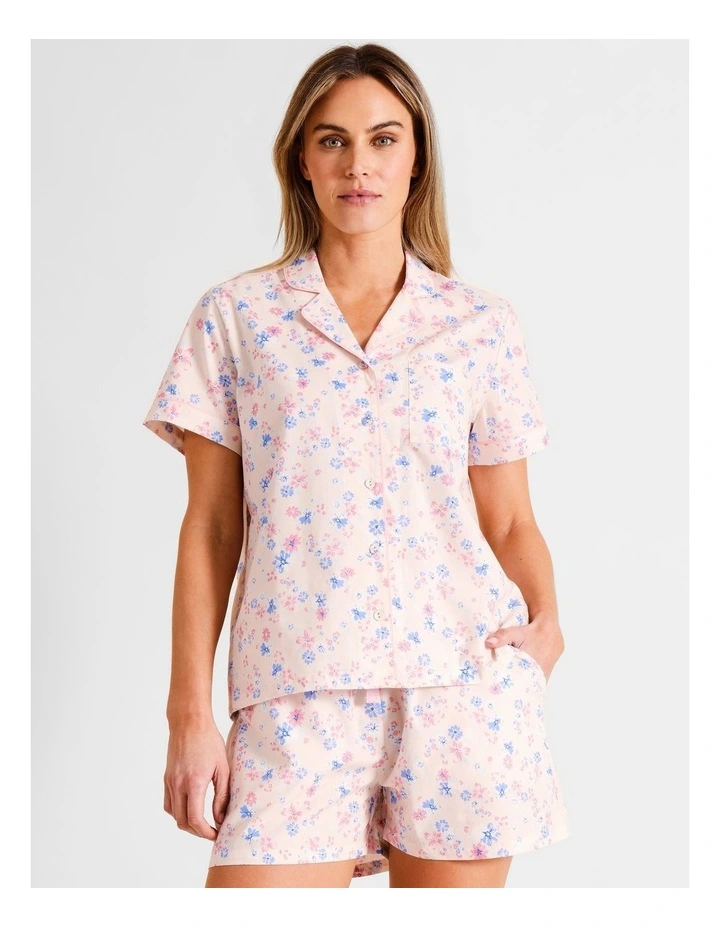 Core Cotton Short Sleeve Short PJ Set in Ecru Floral Print image 2