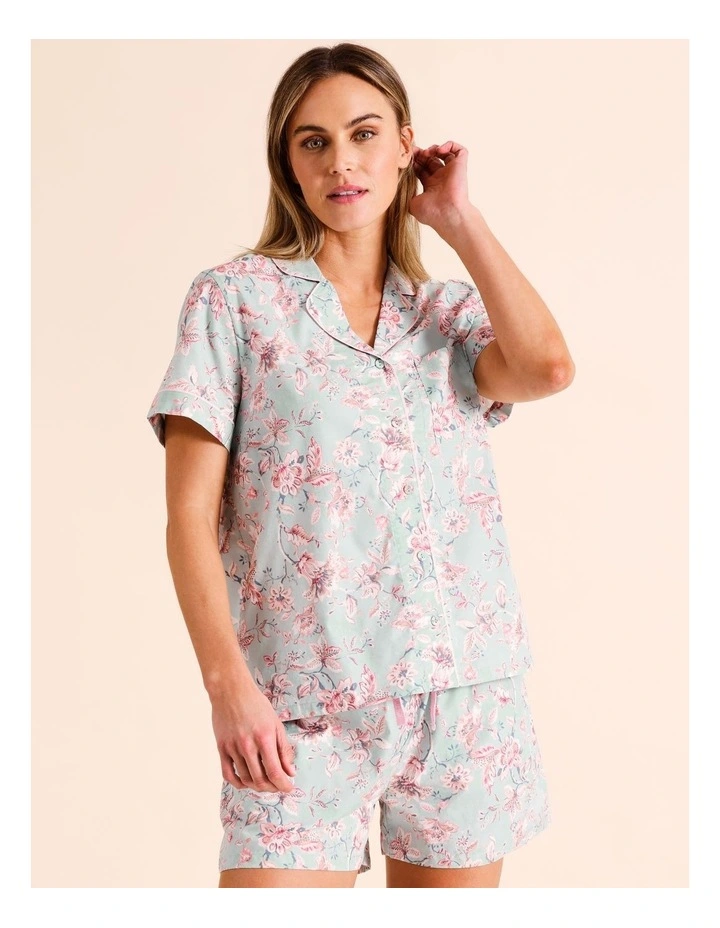 Core Cotton Short Sleeve Short PJ Set in Mint Paisley Floral Print image 1
