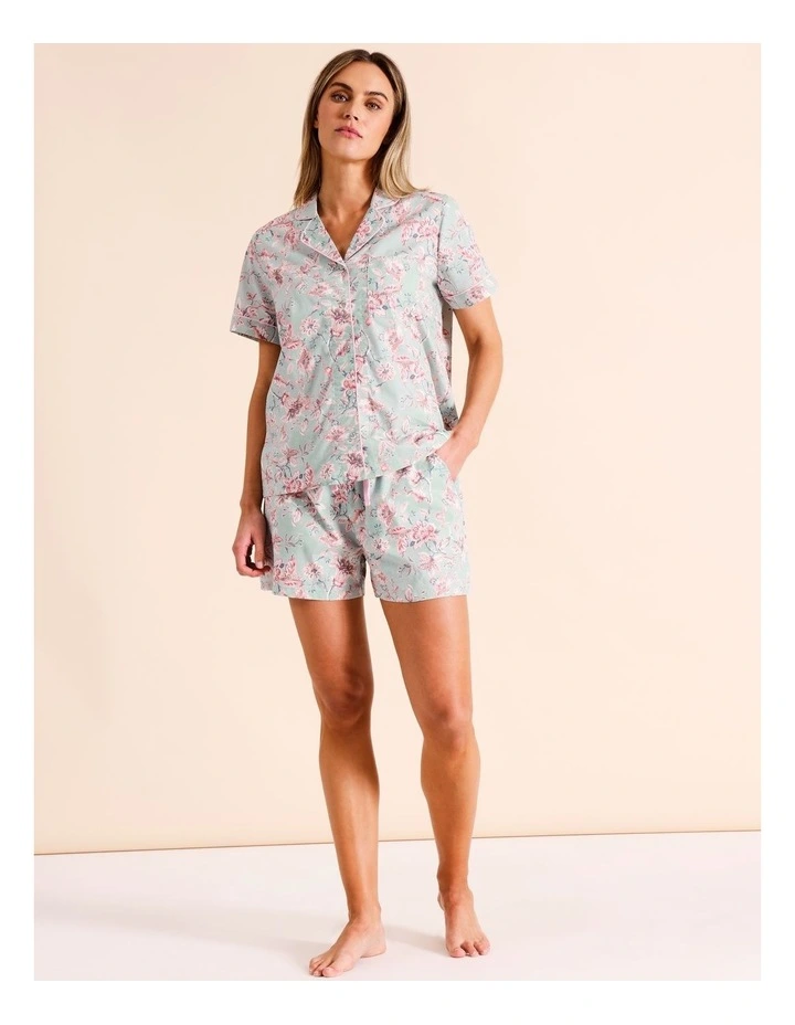 Core Cotton Short Sleeve Short PJ Set in Mint Paisley Floral Print image 2