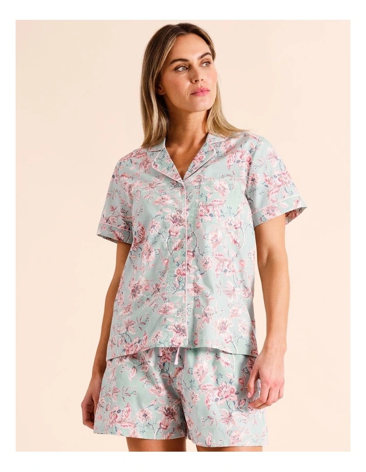 Core Cotton Short Sleeve Short PJ Set in Mint Paisley Floral Print image 3