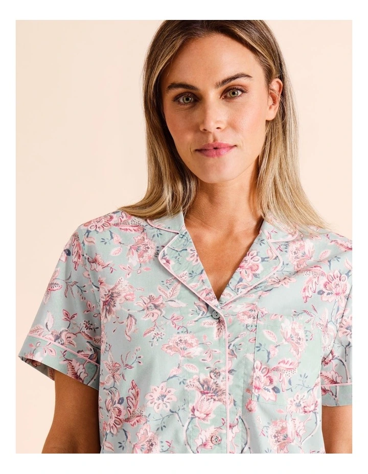 Core Cotton Short Sleeve Short PJ Set in Mint Paisley Floral Print image 4