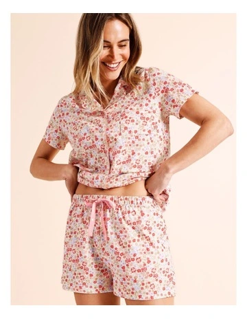 Everyday Cotton Knit PJ Set in Red Ditsy Print