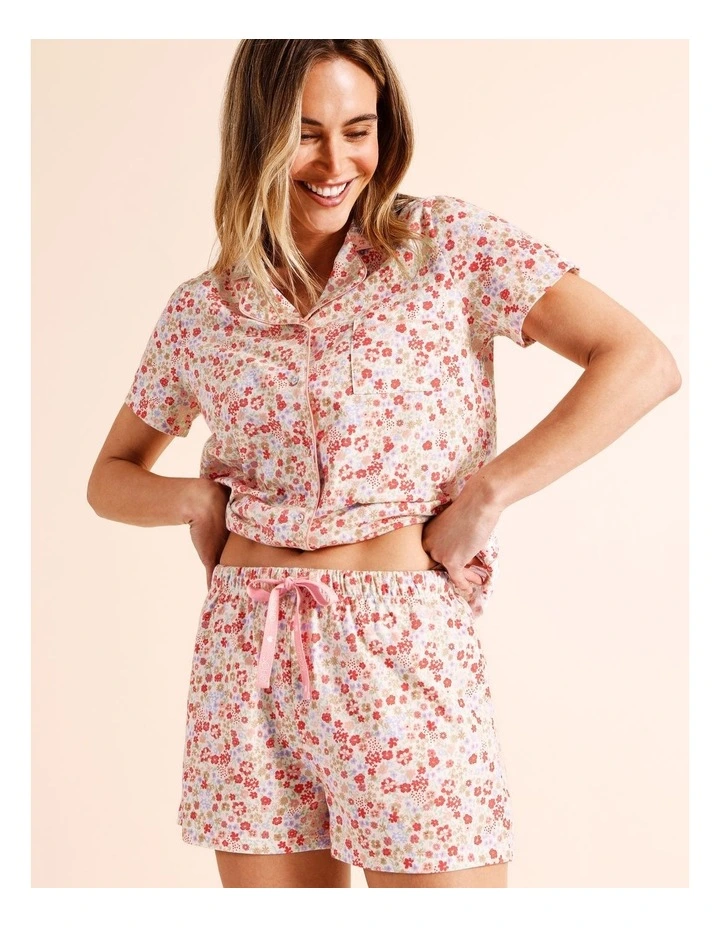 Everyday Cotton Knit PJ Set in Red Ditsy Print image 1