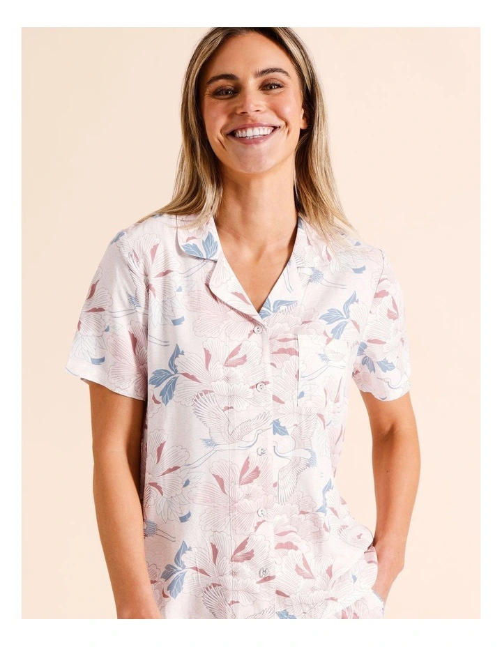 Viscose Short Sleeve Long PJ Set in Japanese Floral Print image 2