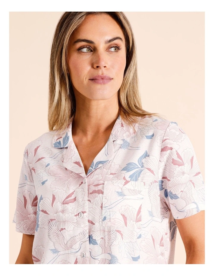 Viscose Short Sleeve Long PJ Set in Japanese Floral Print image 3