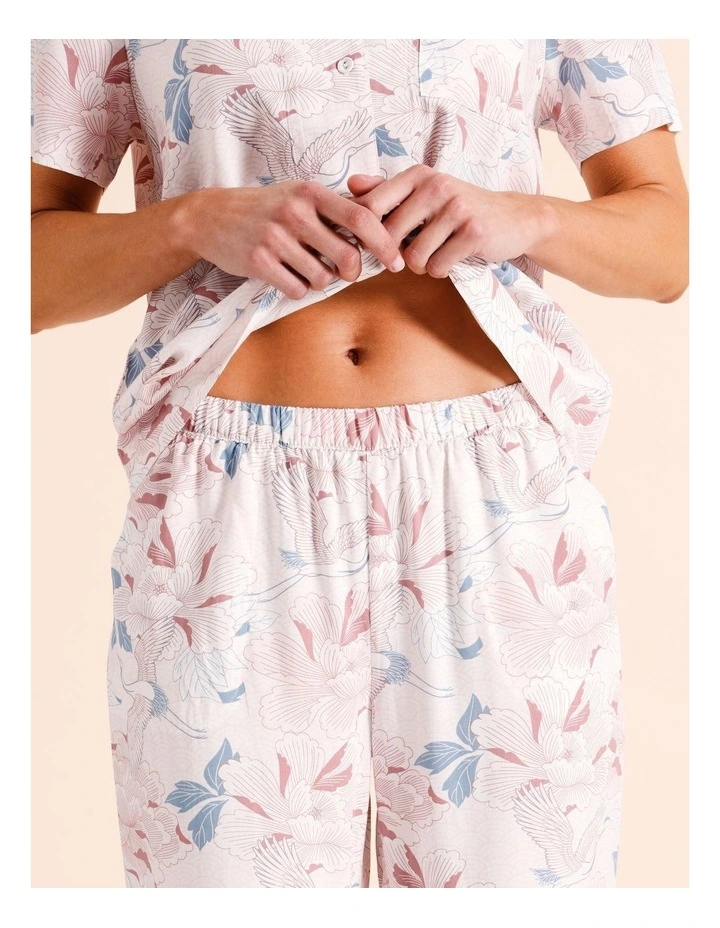 Viscose Short Sleeve Long PJ Set in Japanese Floral Print image 5