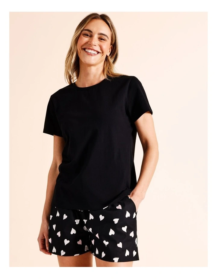 Tableline Knit Crew Short Sleeve PJ Set in Black Heart Print image 1