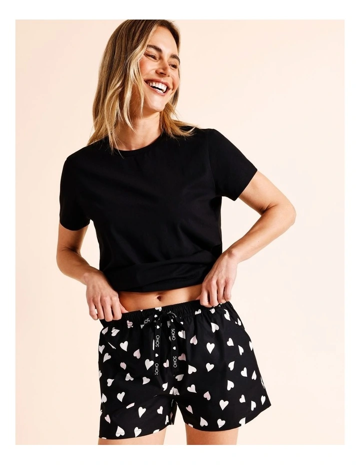 Tableline Knit Crew Short Sleeve PJ Set in Black Heart Print image 2