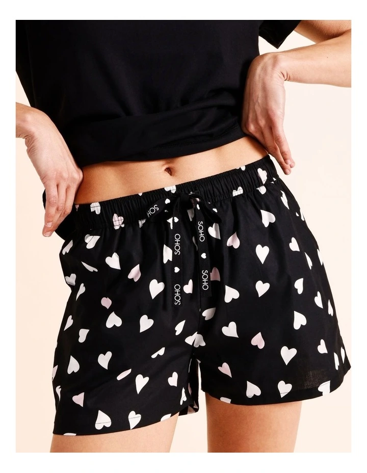 Tableline Knit Crew Short Sleeve PJ Set in Black Heart Print image 4