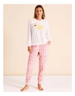 Cosy Fleece PJ Set in White Heart Print