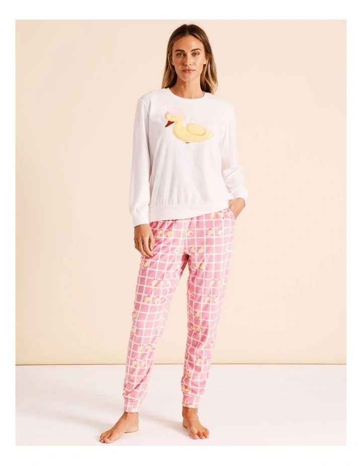 Cosy Fleece PJ Set in White Heart Print image 1