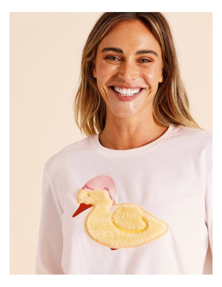 Cosy Fleece PJ Set in White Heart Print image 2