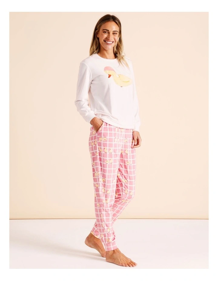 Cosy Fleece PJ Set in White Heart Print image 3