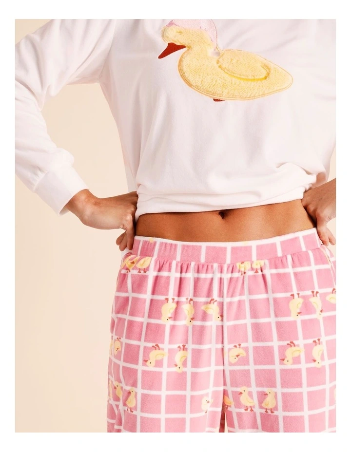Cosy Fleece PJ Set in White Heart Print image 4