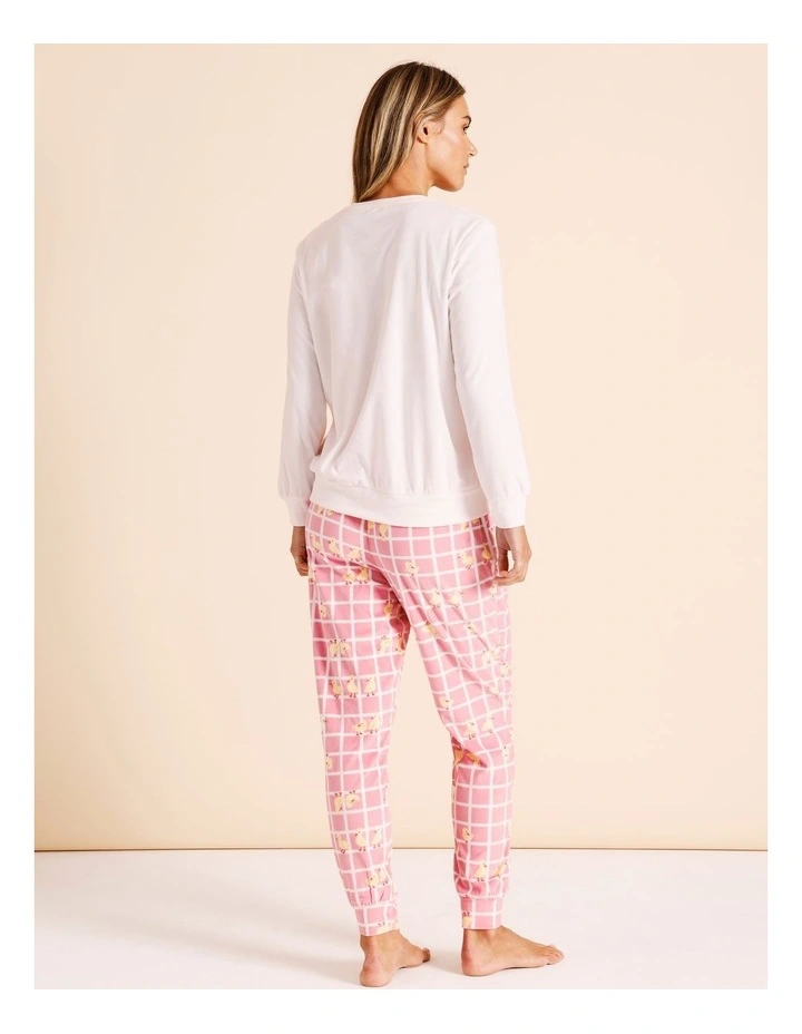 Cosy Fleece PJ Set in White Heart Print image 5