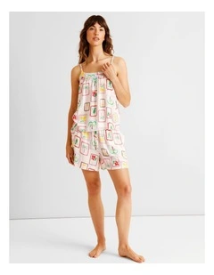 Serene Viscose Twill Cami Boxer Set in Holiday Stamp Print