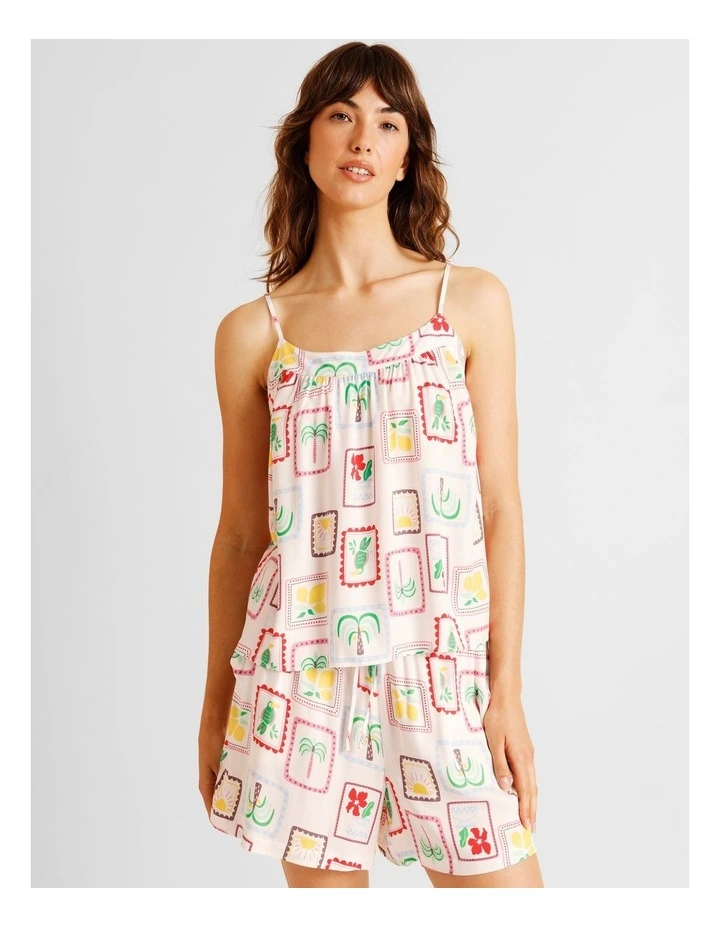 Serene Viscose Twill Cami Boxer Set in Holiday Stamp Print image 3