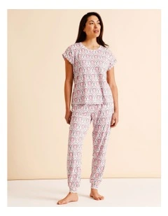 Everyday PVE Short Sleeve Long Pant PJ Set in Wallpaper Print