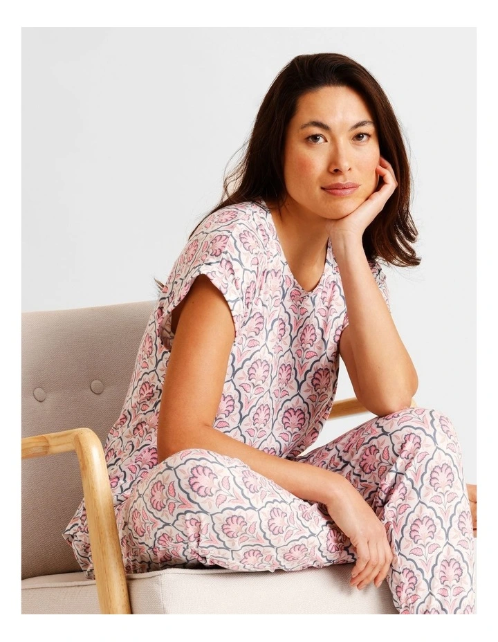 Everyday PVE Short Sleeve Long Pant PJ Set in Wallpaper Print image 3