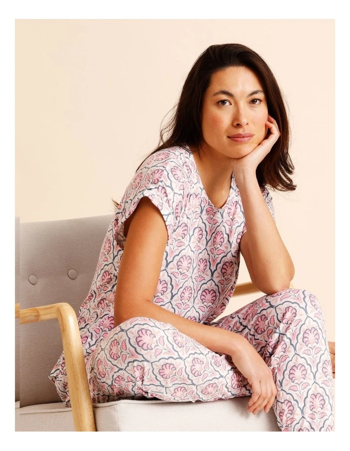 Everyday PVE Short Sleeve Long Pant PJ Set in Wallpaper Print image 3