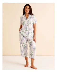 Serene Woven Short Sleeve Wide 3/4 Pant PJ Set in Hydrangea Floral Print