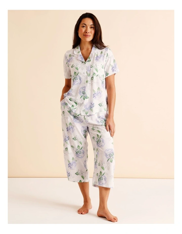 Serene Woven Short Sleeve Wide 3/4 Pant PJ Set in Hydrangea Floral Print image 1