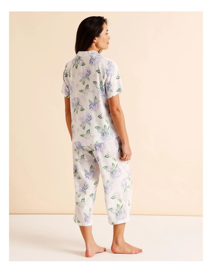 Serene Woven Short Sleeve Wide 3/4 Pant PJ Set in Hydrangea Floral Print image 6