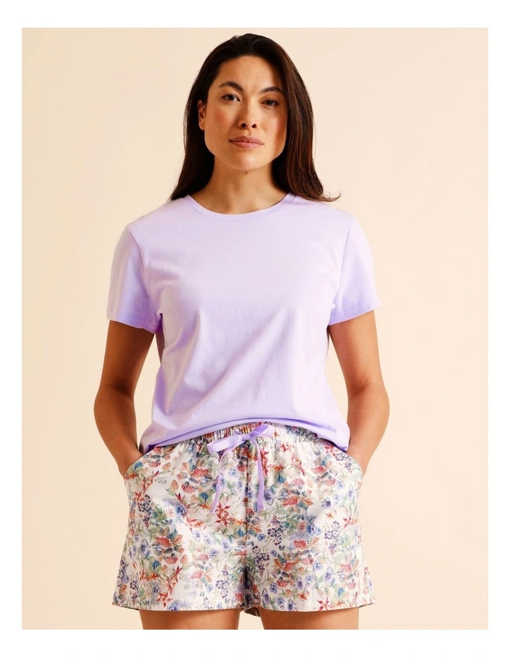 Essentials Short Sleeve Short PJ Set in Lilac Floral Print image 1