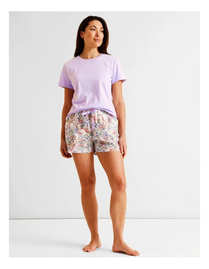 Essentials Short Sleeve Short PJ Set in Lilac Floral Print image 2