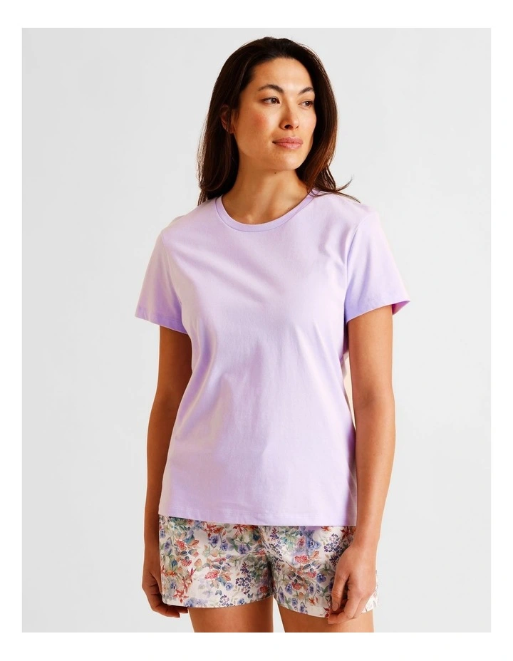 Essentials Short Sleeve Short PJ Set in Lilac Floral Print image 4