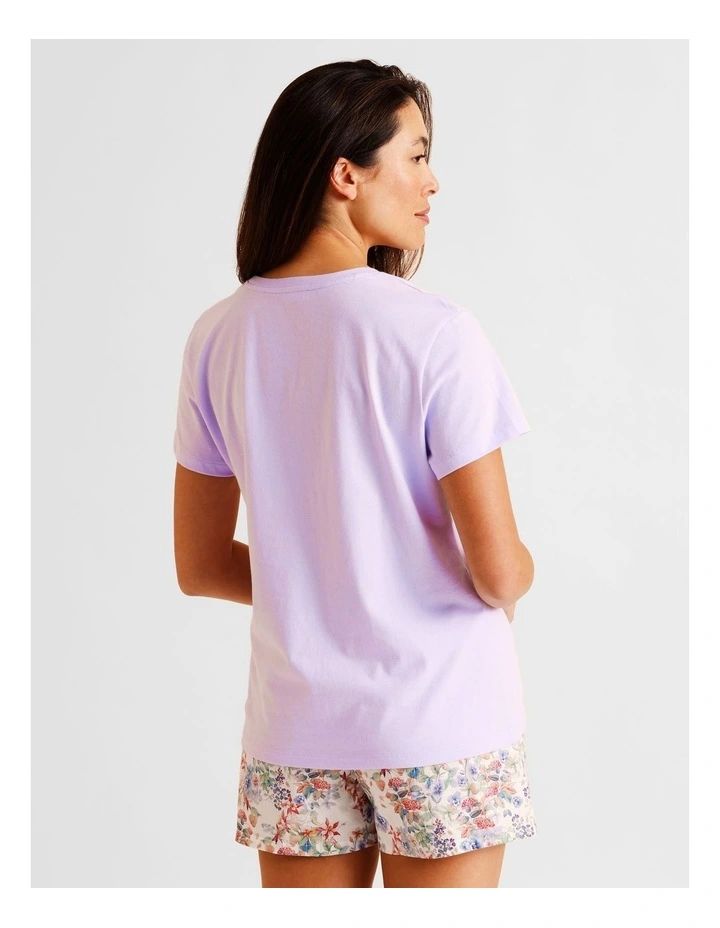 Essentials Short Sleeve Short PJ Set in Lilac Floral Print image 6