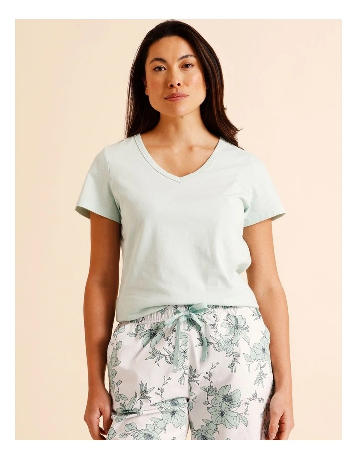 Essentials V-Neck 3/4 Pant PJ Set in Pistachio Floral Print image 2