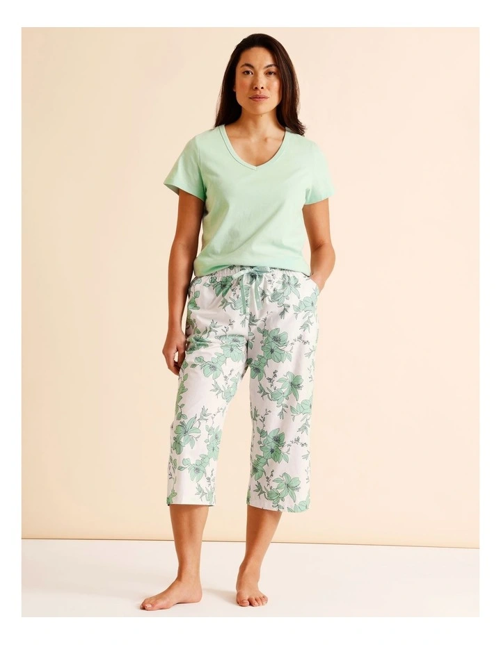 Essentials V-Neck 3/4 Pant PJ Set in Pistachio Floral Print image 3