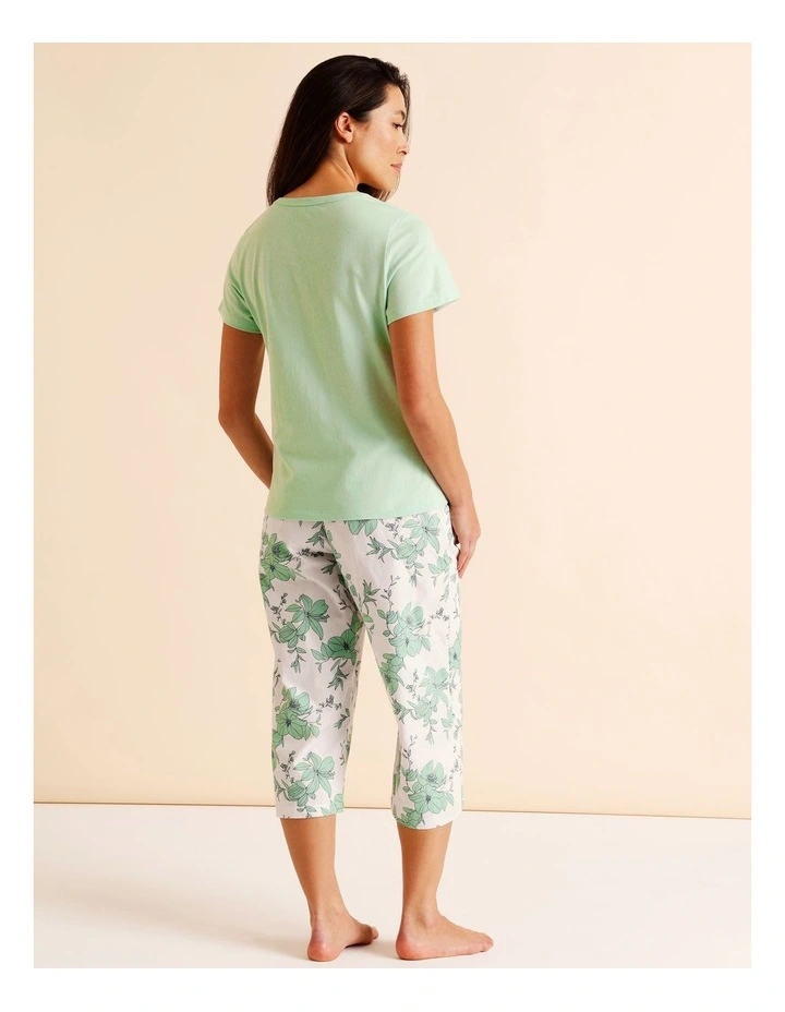 Essentials V-Neck 3/4 Pant PJ Set in Pistachio Floral Print image 4