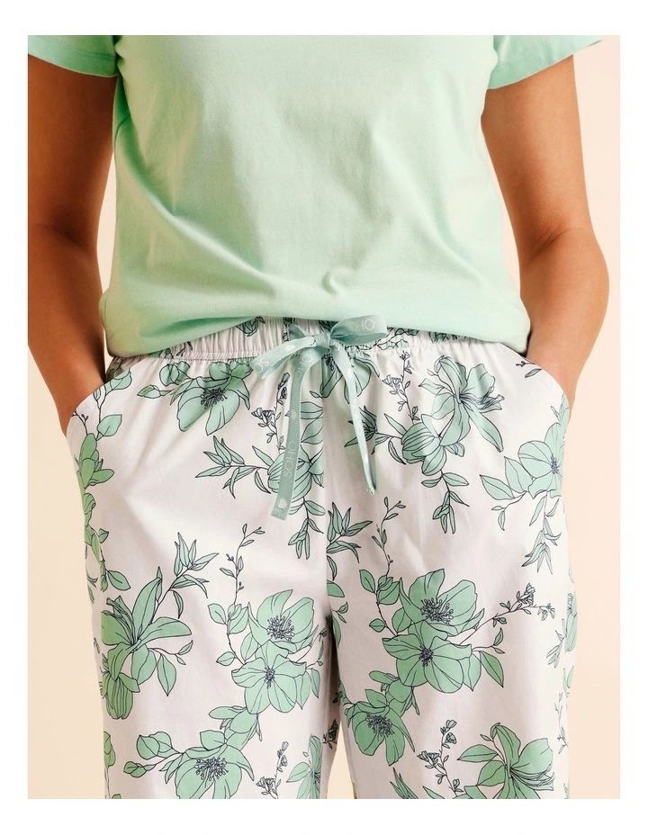 Essentials V-Neck 3/4 Pant PJ Set in Pistachio Floral Print image 5