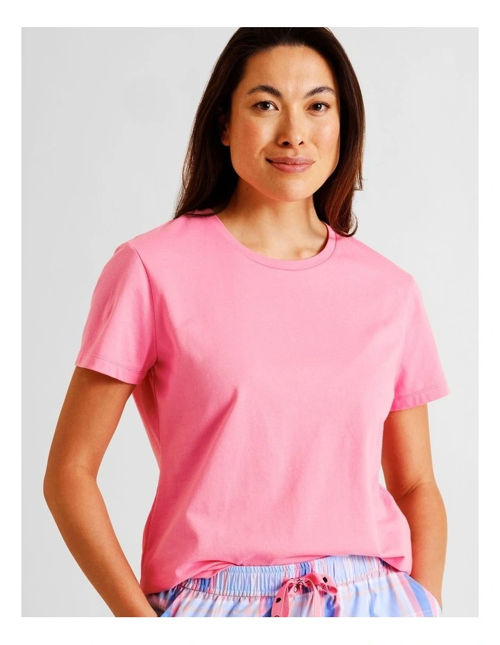 Essentials Crew Neck Long Pant PJ Set in Blue Check Print image 2