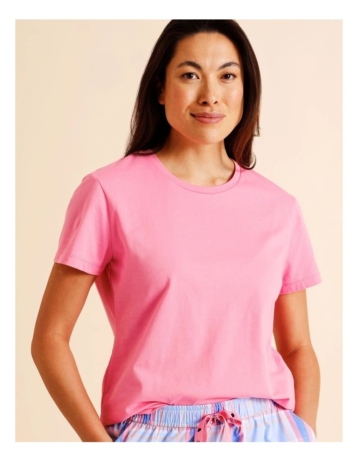 Essentials Crew Neck Long Pant PJ Set in Blue Check Print image 2