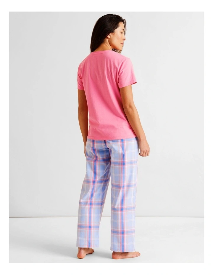Essentials Crew Neck Long Pant PJ Set in Blue Check Print image 5