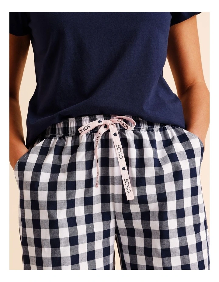 Essentials V-Neck 3/4 Pant PJ Set in Navy Gingham Print image 4